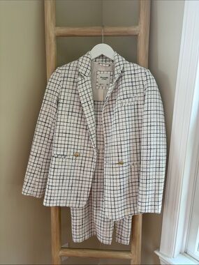 Abercrombie & Fitch White Windowpane Tweed Blazer w/ Gold Buttons and Dress Set